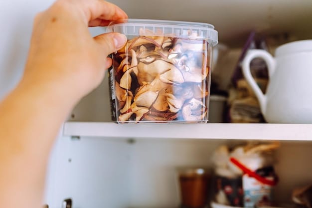 A close-up shot of a person meticulously organizing their pantry, with clear containers labeled and grouped by category (grains, canned goods, spices). The focus is on order and efficiency, highlighting the importance of knowing what you have on hand.