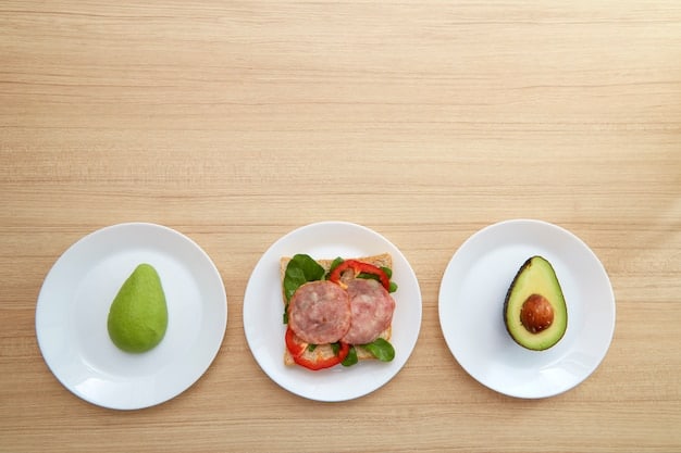 A photo illustrating portion control with various sizes of plates and bowls visualized. The focus is on using smaller dishes to create the illusion of larger portions and prevent overeating, with a subtle reminder to reduce waste.