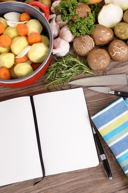 A colorful and organized weekly meal plan laid out on a kitchen counter, showing breakfast, lunch, and dinner ideas, along with corresponding recipes and shopping lists.