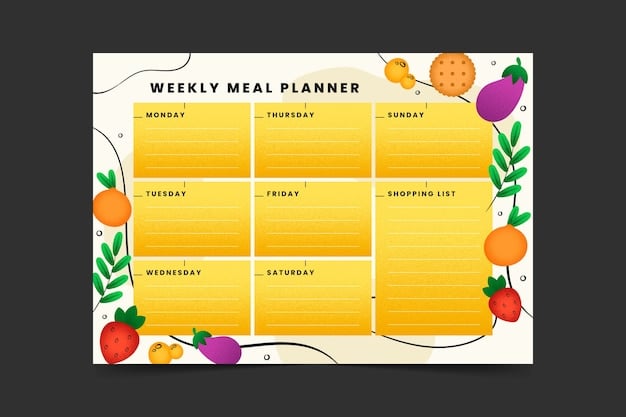 A colorful meal planning calendar on a refrigerator, with sticky notes and magnets. The calendar is filled with healthy and appealing meal ideas for the week.