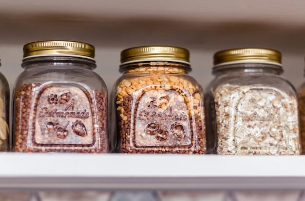 A well-organized gluten-free pantry, showcasing jars and containers filled with gluten-free flours, grains, seeds, nuts, and gluten-free pasta, with clear labels indicating their contents.