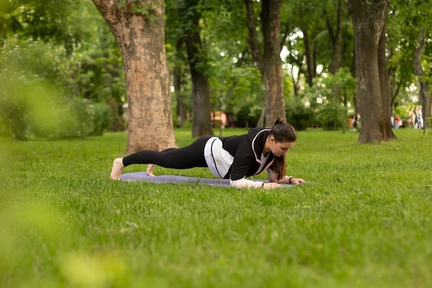 A person doing a plank with one arm raised and the opposite leg raised in a park. They are using proper plank posture while maintaining their balance.