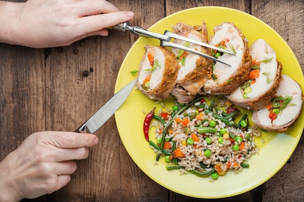 A person eating a post-workout meal consisting of grilled chicken, brown rice, and steamed vegetables, emphasizing the importance of nutrition for muscle recovery and growth.