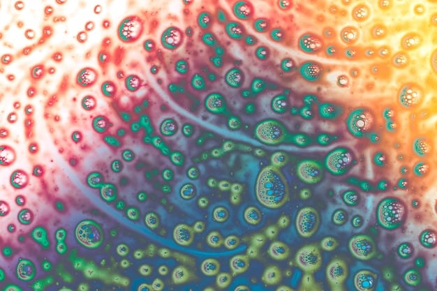 A microscopic view of a diverse community of gut bacteria in different shapes and colors, illustrating the complexity of the gut microbiome.