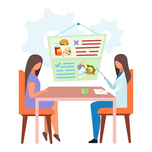 A registered dietitian sitting with a patient, reviewing a personalized nutrition plan based on genetic testing results. The focus is on the human interaction and personalized care aspect of the process.