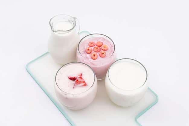 A graphic showing a diverse range of prebiotic and probiotic food sources, such as yogurt, kefir, sauerkraut, kimchi, asparagus, bananas, and oats. The image should emphasize the natural sources of these beneficial compounds and encourage a diverse diet. The layout should be visually appealing and informative.