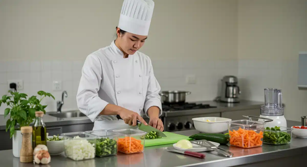 Person chopping vegetables for efficient meal preparation.