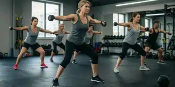 Adults over 40 engaging in diverse strength training exercises for muscle mass and longevity