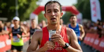 Endurance athlete fueling during a race for peak performance