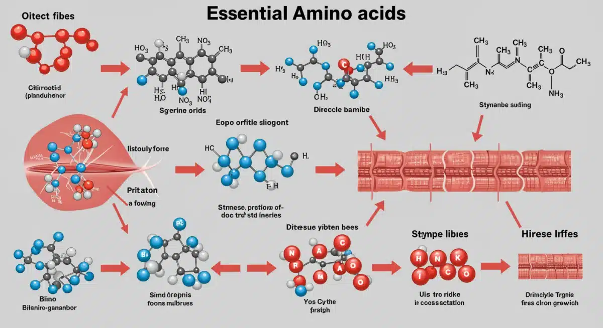 Infographic showing essential amino acids and their role in muscle repair and growth.