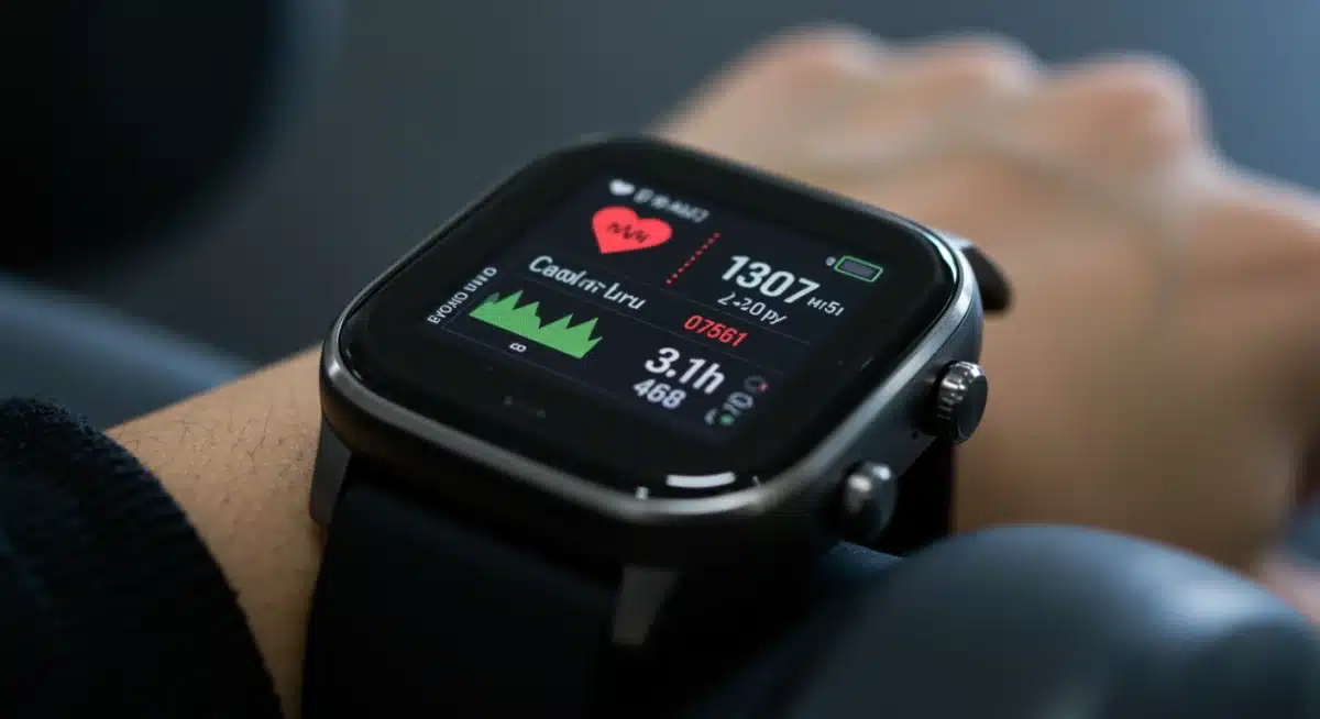 Smartwatch displaying personalized fitness data during a workout session