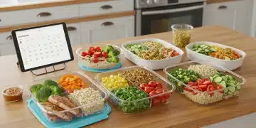 Organized 7-day meal prep on a kitchen counter for 2026