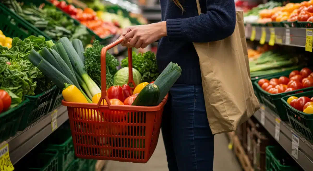 Person selecting fresh produce at a farmers market for meal prep