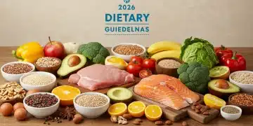 Colorful spread of fresh, healthy foods representing the 2026 USDA Dietary Guidelines for US adults.