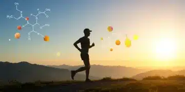 Endurance runner silhouetted against sunrise with micronutrient molecular overlay