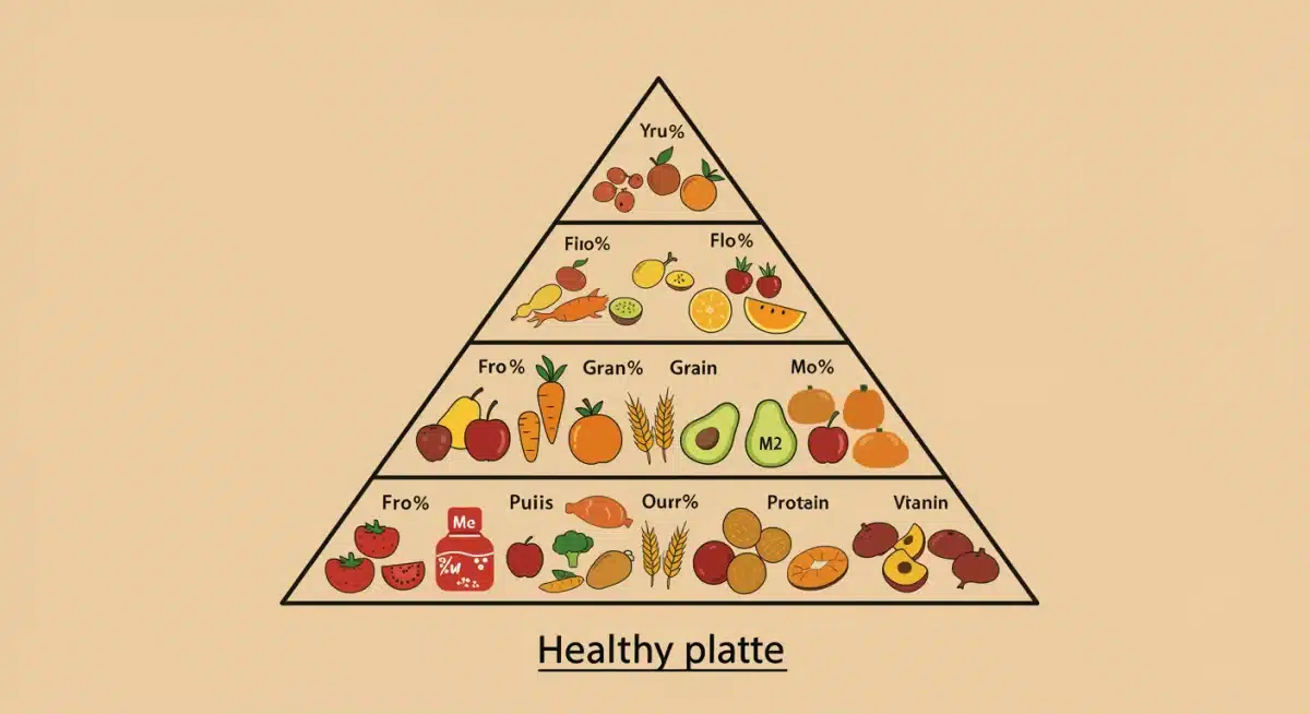 Healthy plate showing balanced food groups for essential nutrients