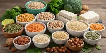 Assortment of plant-based protein foods for muscle building