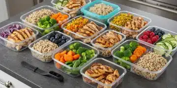 Organized athlete meal prep containers with healthy food for the week ahead
