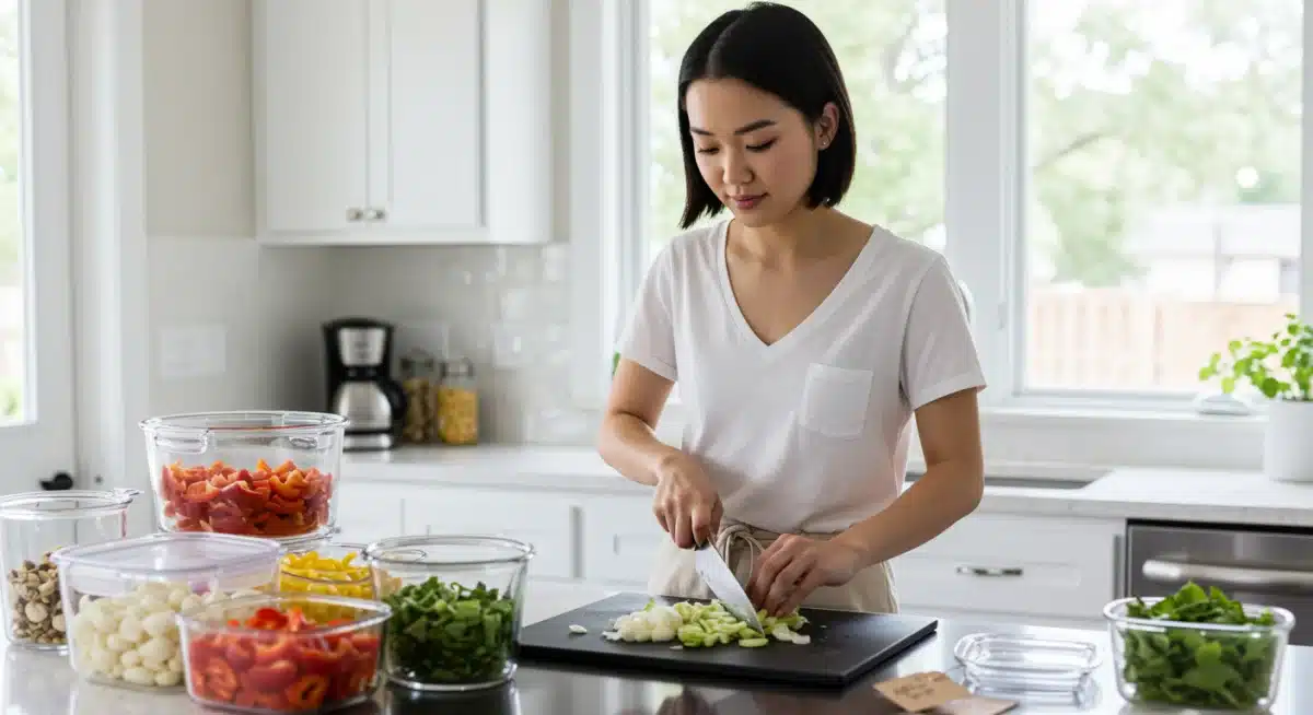 Efficient meal prep with chopped vegetables for quick healthy weeknight meals