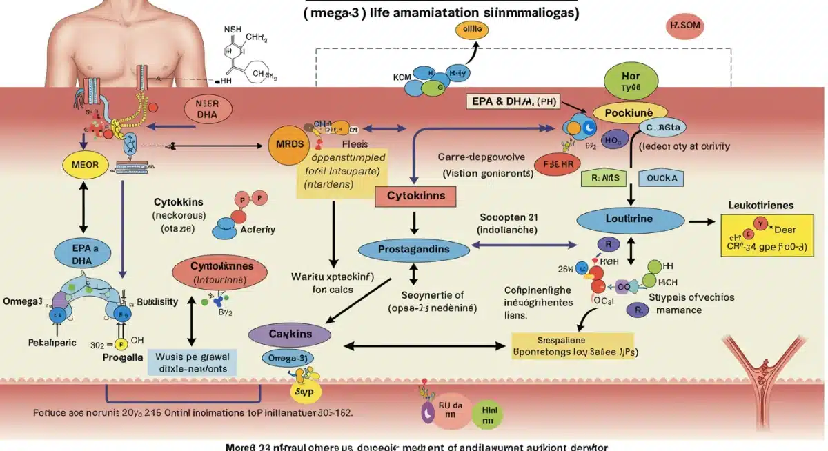Biochemical pathways showing omega-3s reducing inflammation