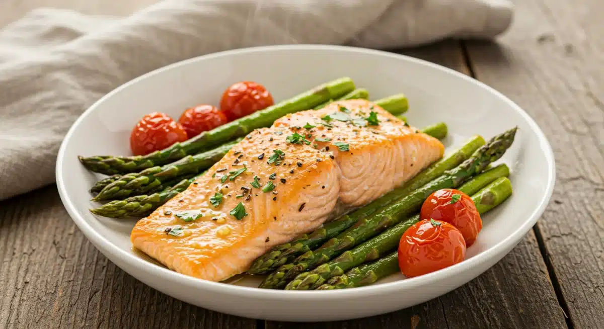 One-pan lemon herb salmon with roasted vegetables, a perfect quick healthy weeknight meal