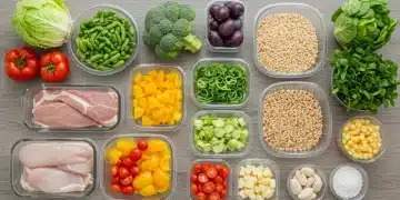 Organized meal prep station with healthy ingredients for budget meal planning
