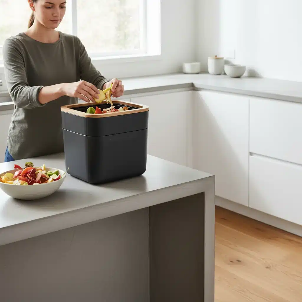 Composting food waste in a modern kitchen for sustainability