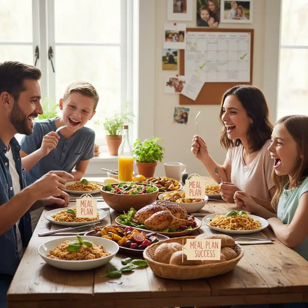 Family enjoying a healthy home-cooked meal together.