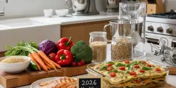 Healthy ingredients and a reimagined comfort food dish on a modern kitchen counter, ready for cooking.