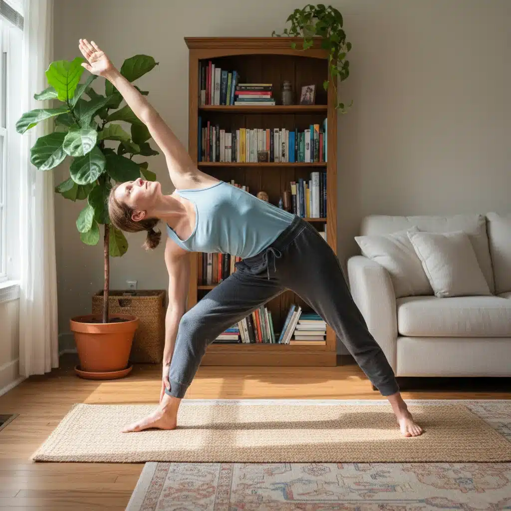 Person practicing yoga for functional mobility at home.