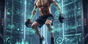 Athlete sweating during intense workout, surrounded by data and electrolyte visualizations, symbolizing peak performance in 2026.
