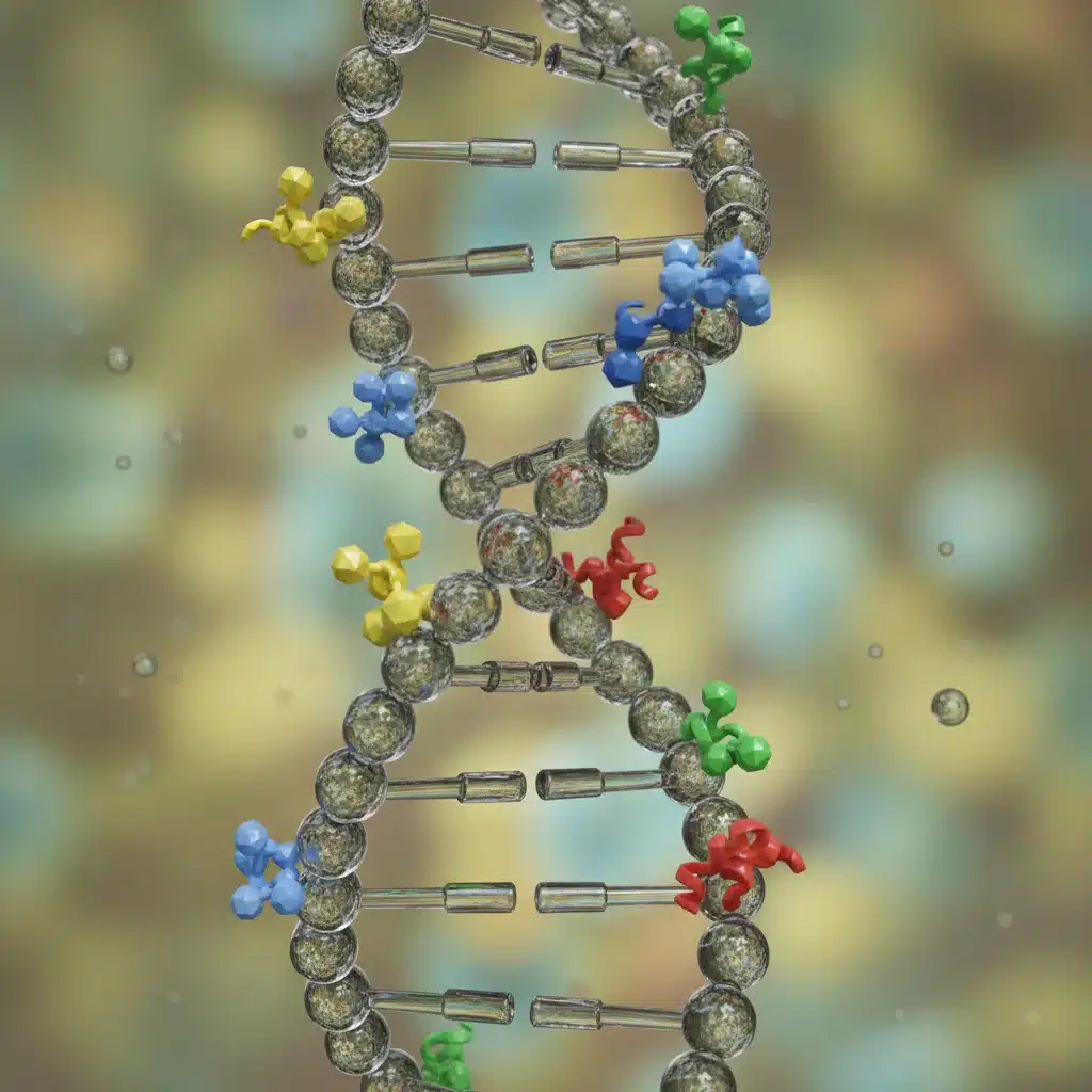 DNA helix with nutrient molecules, illustrating nutrigenomics connection.