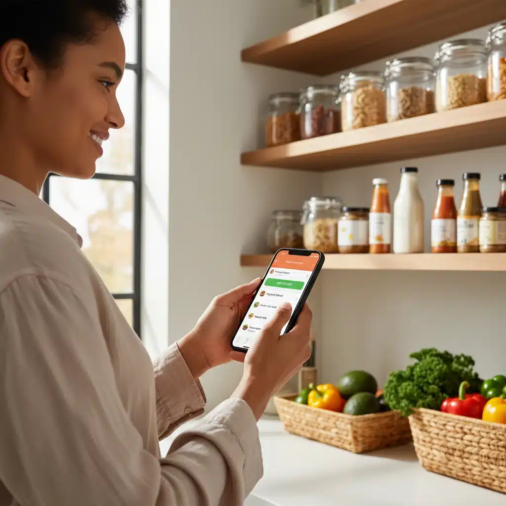 Person creating a grocery list using a meal planning app