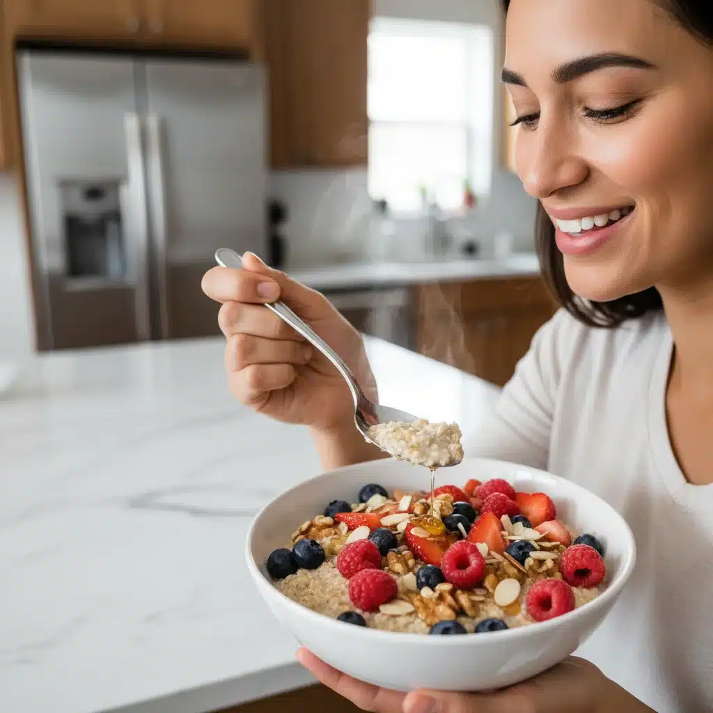 Person enjoying a high-fiber breakfast