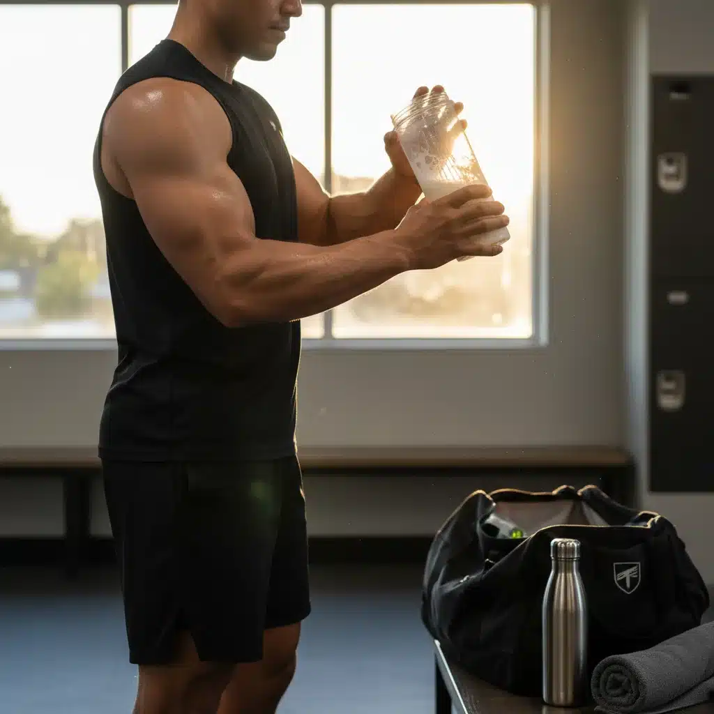 Athlete preparing a post-workout protein shake.