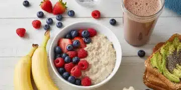 Assortment of pre and post workout nutrition foods and supplements.