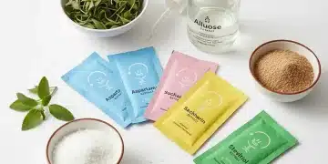 Variety of sugar substitutes and natural sweeteners on a white background